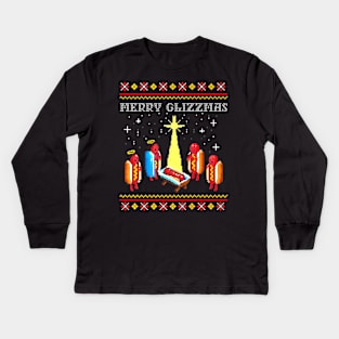 Merry Glizzmas Tacky Funny Merry Christmas Hot Dogs Kids Long Sleeve T-Shirt